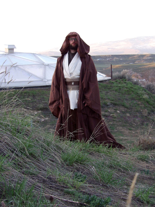 Jedi Cosplay with Full Brown Robe and Under Robes in Light Biege
