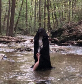 Black Occult Robe with oversized hood and bell sleeves in custom size option with hook and eye closures