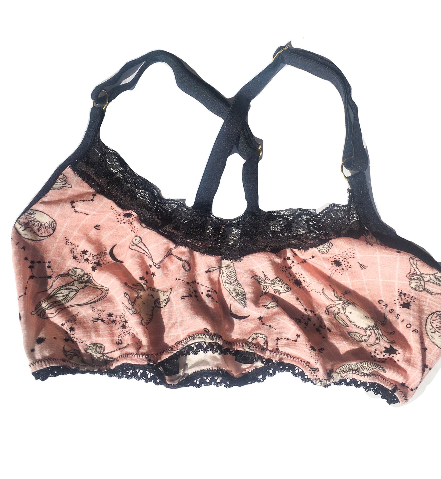 Zodiac Constellations and Cassiopeia  Essential Jersey Knit Black Lace Bralette
