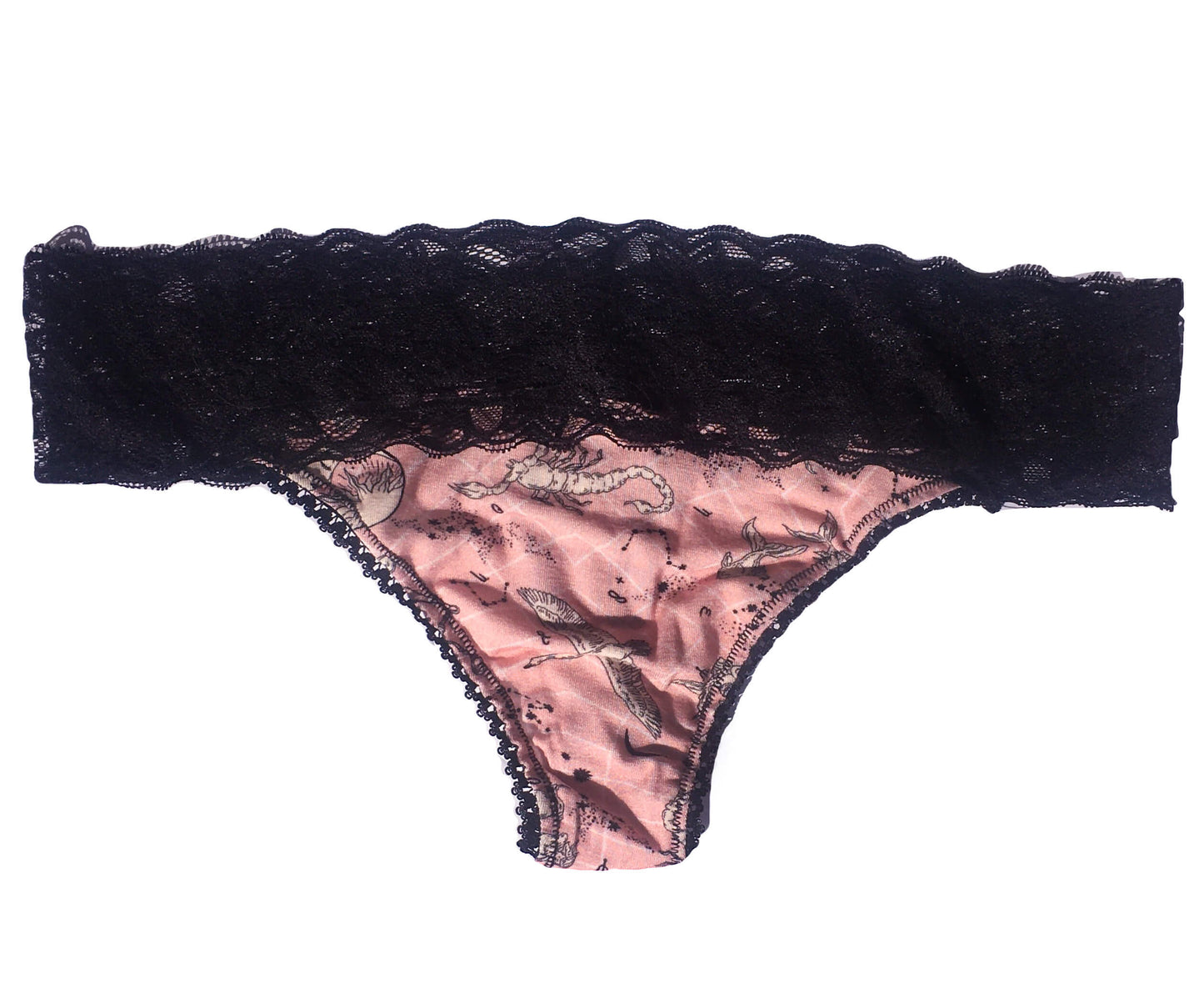 Zodiac Constellations and Cassiopeia Essential Jersey Knit Black Lace Thong