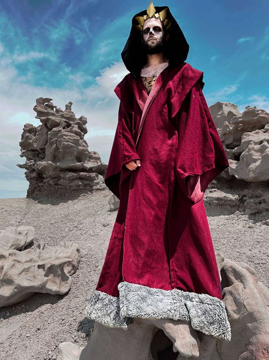 skull king in full kings robe in desert