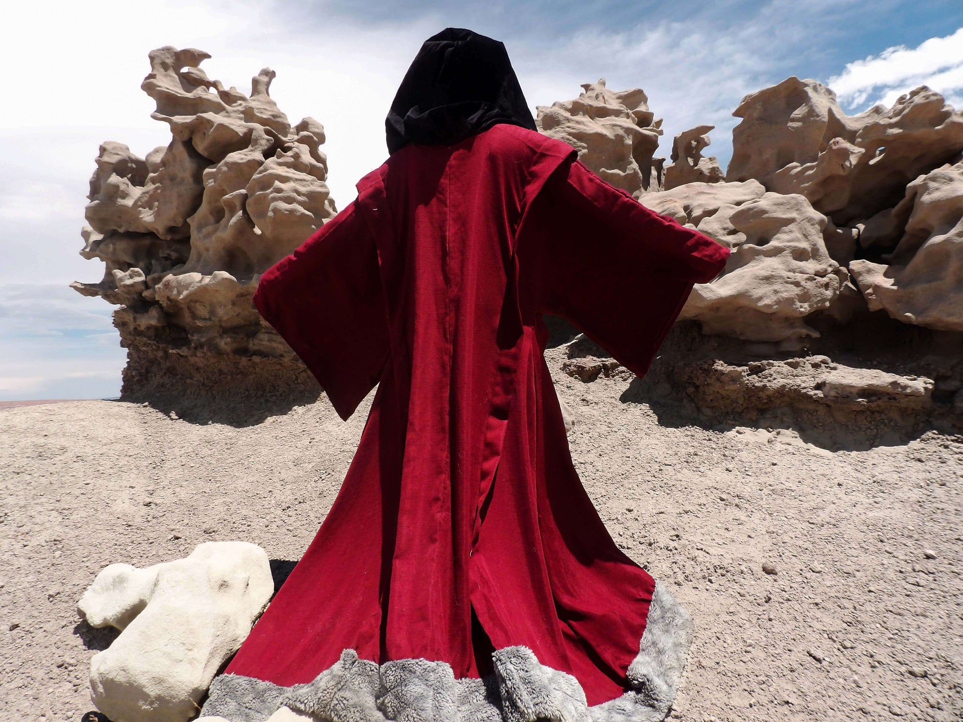 back of the kings robe on model