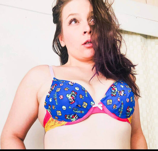 Red and Yellow Lace Mario Lightly Lined Demi Cup Bra T-shirt Bra