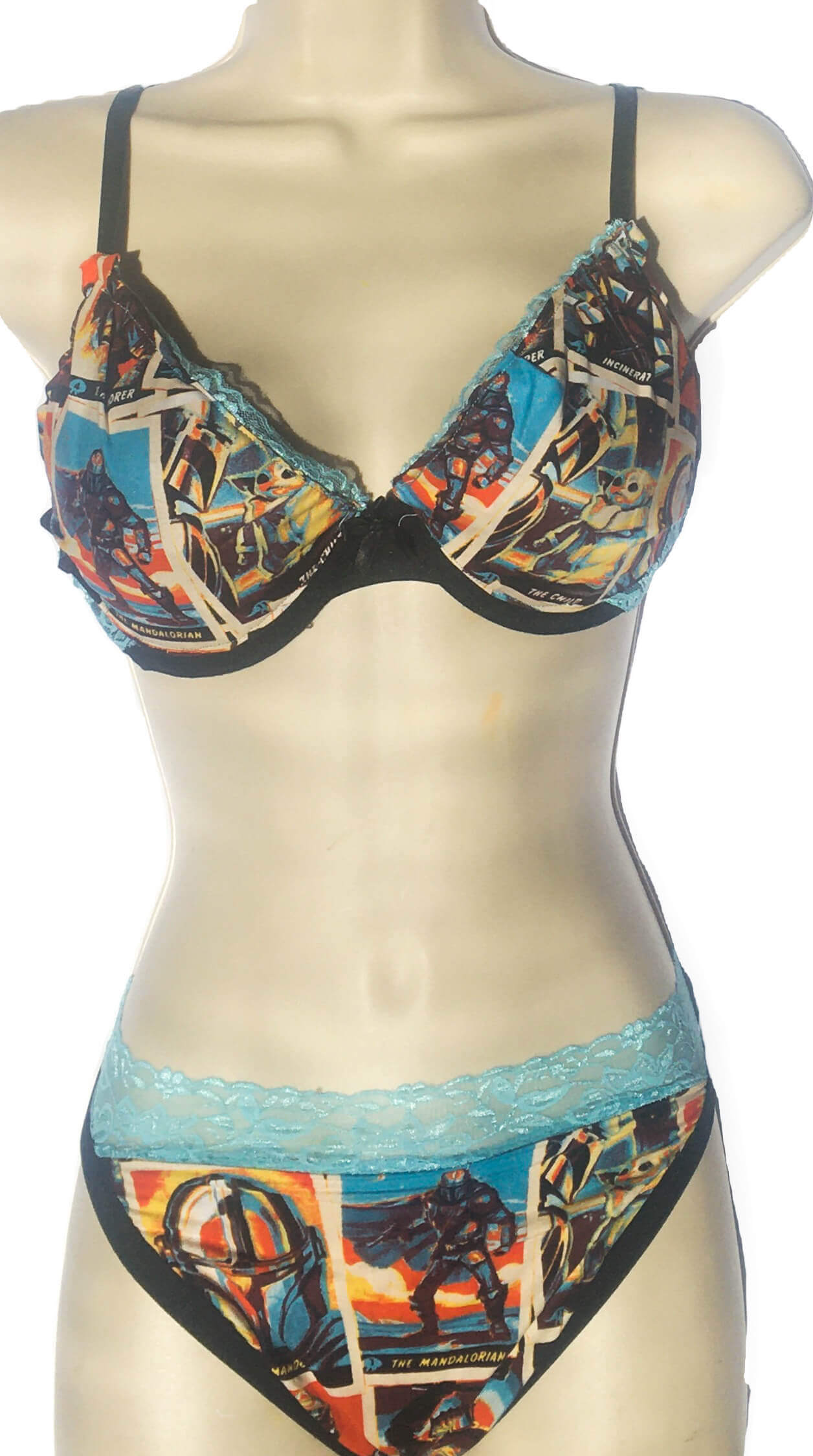 Mandalorian Lightly Lined aquamarine lace Demicup Bra Tshirt Bra