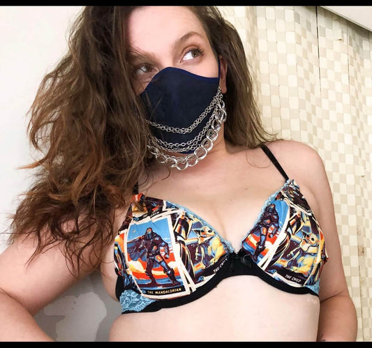 Mandalorian Lightly Lined aquamarine lace Demicup Bra Tshirt Bra