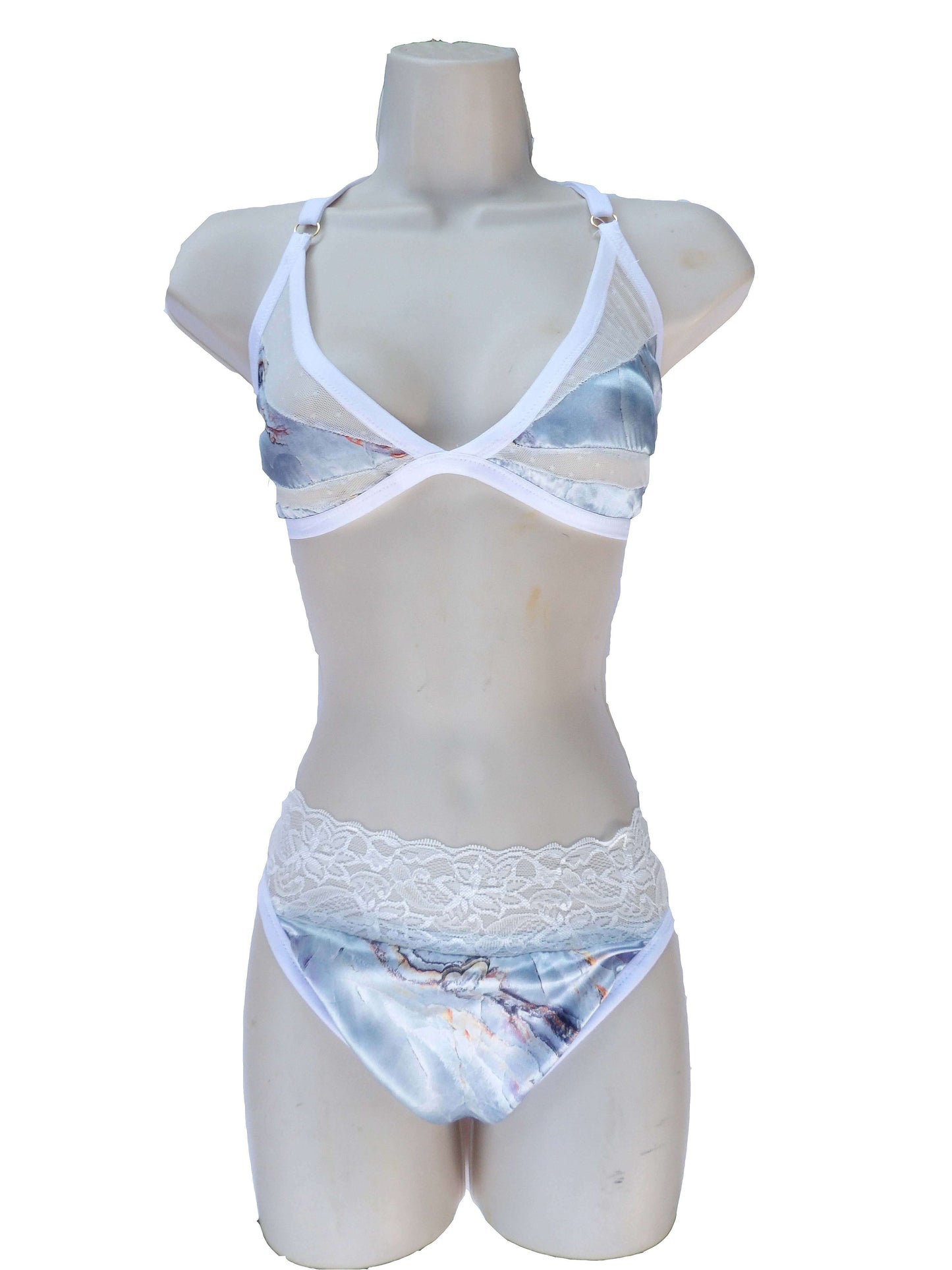 shiny satin lingerie on mannequin