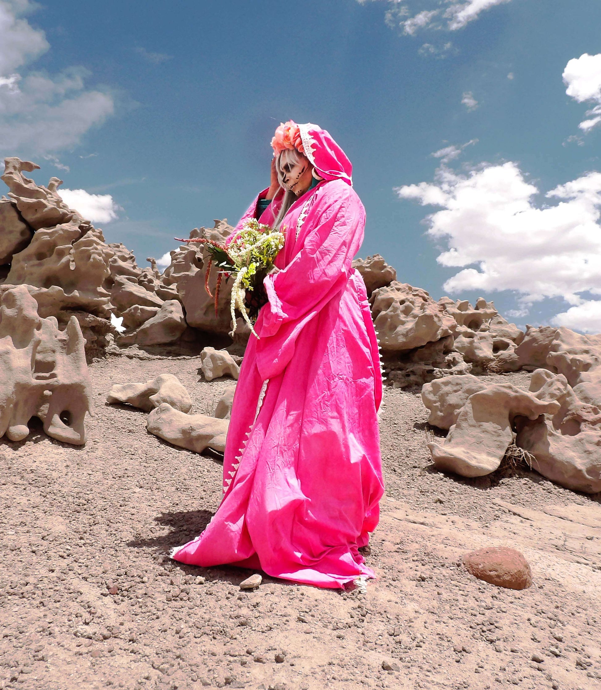 side profile of pink full robe