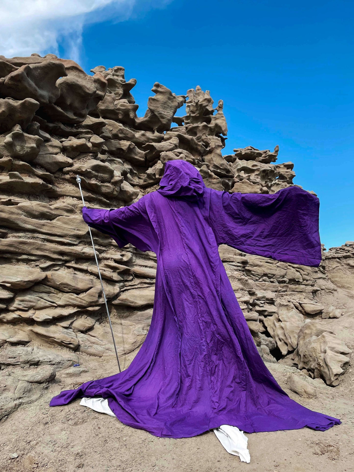Majestic Purple Robe with Oversized Hood and Bell Sleeves