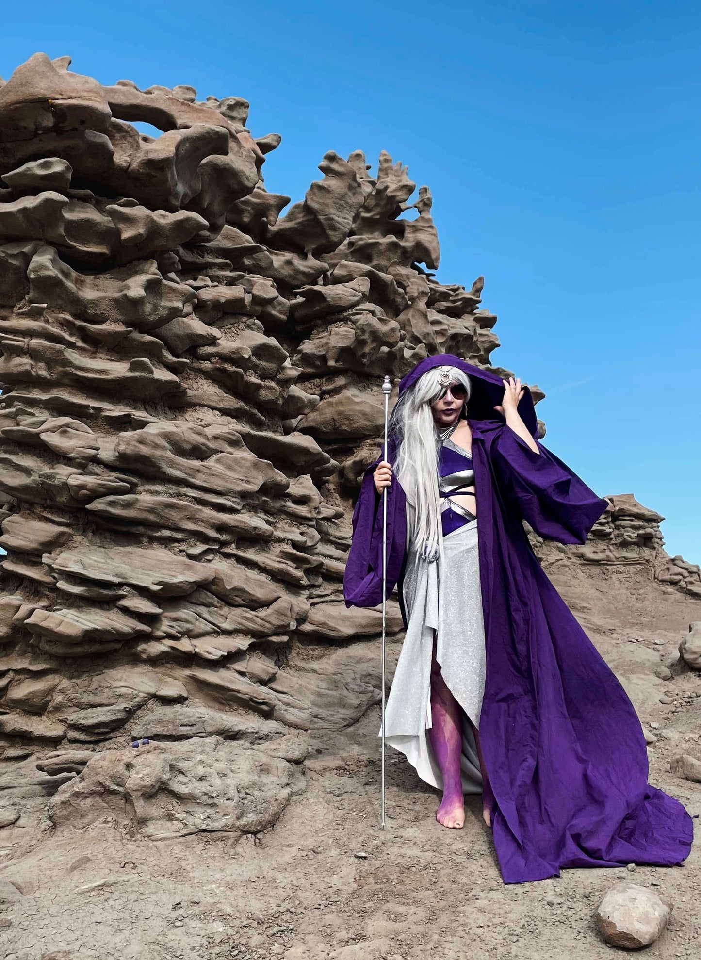 Majestic Purple Robe with Oversized Hood and Bell Sleeves