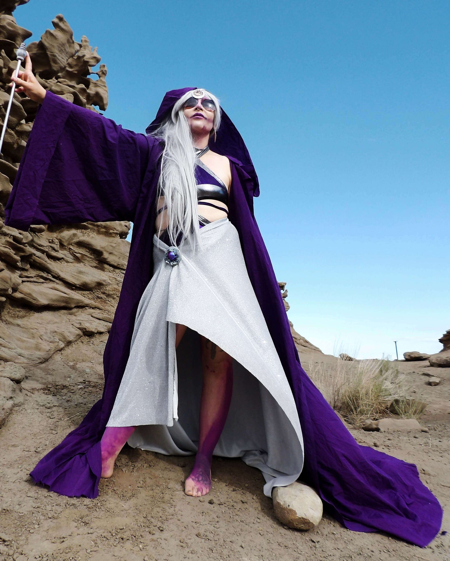 Majestic Purple Robe with Oversized Hood and Bell Sleeves