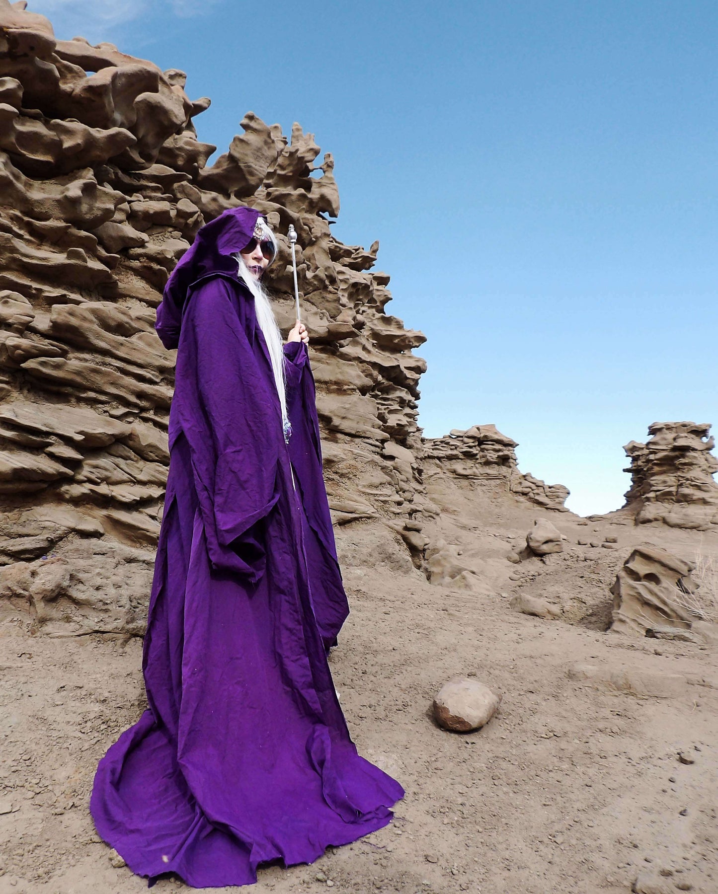 Majestic Purple Robe with Oversized Hood and Bell Sleeves