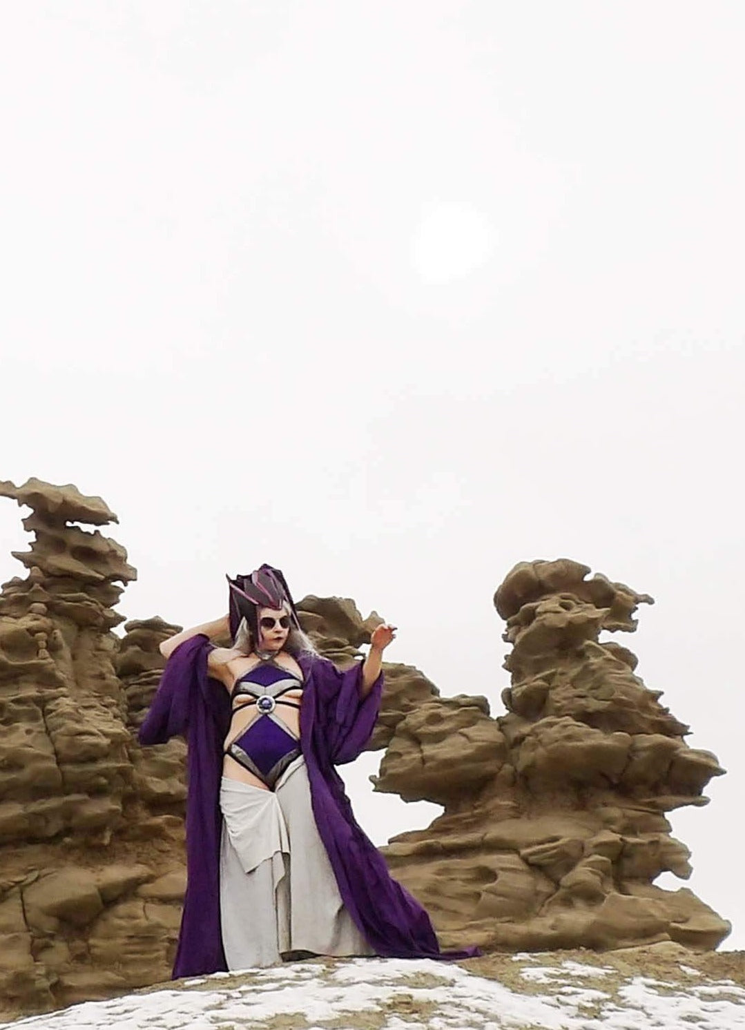 Majestic Purple Robe with Oversized Hood and Bell Sleeves
