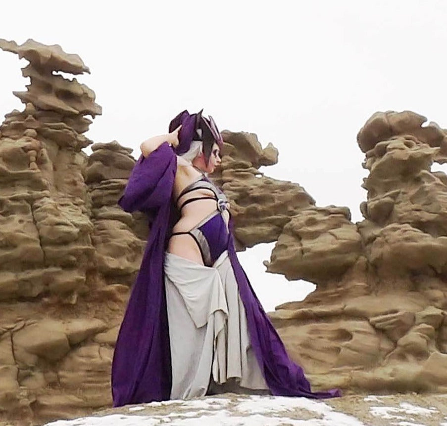 Majestic Purple Robe with Oversized Hood and Bell Sleeves