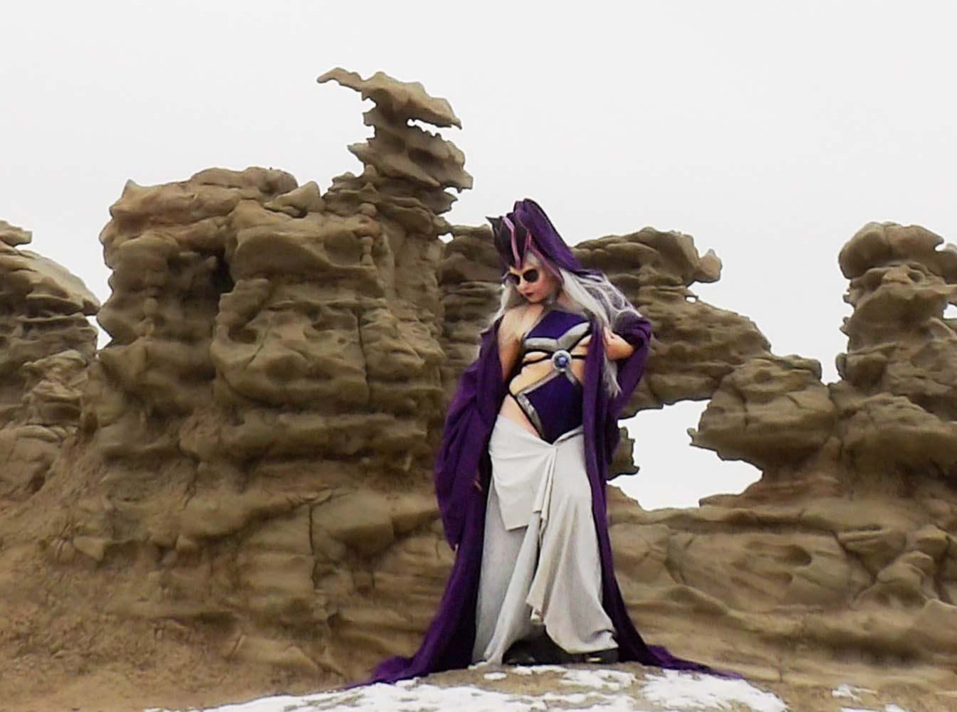 Majestic Purple Robe with Oversized Hood and Bell Sleeves