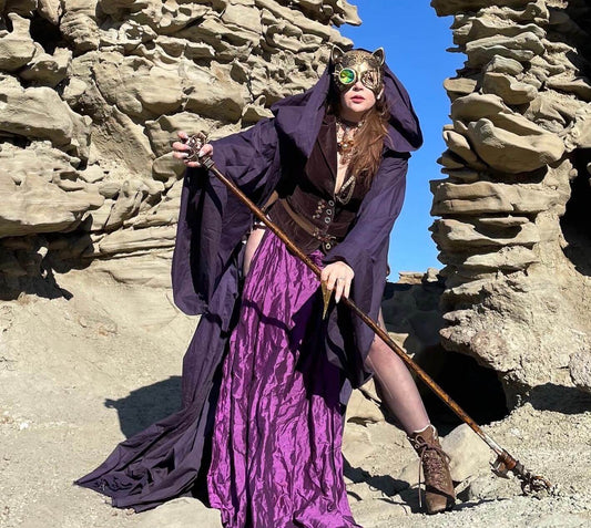 Midnight Purple Occult Robe with Oversized Hood and Large bell sleeves