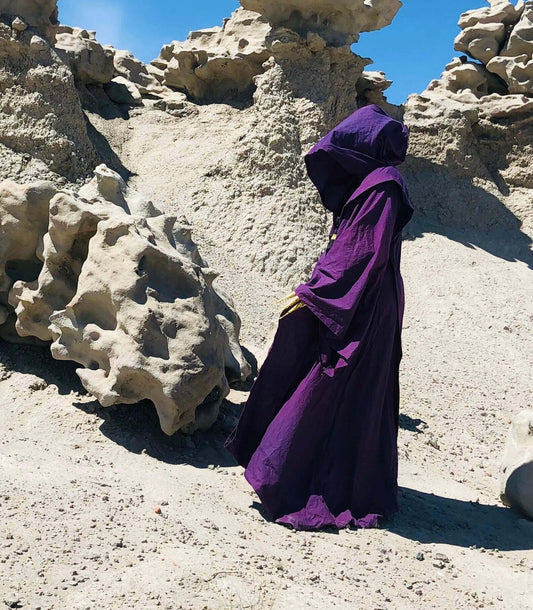 Majestic Purple Robe with Oversized Hood and Bell Sleeves