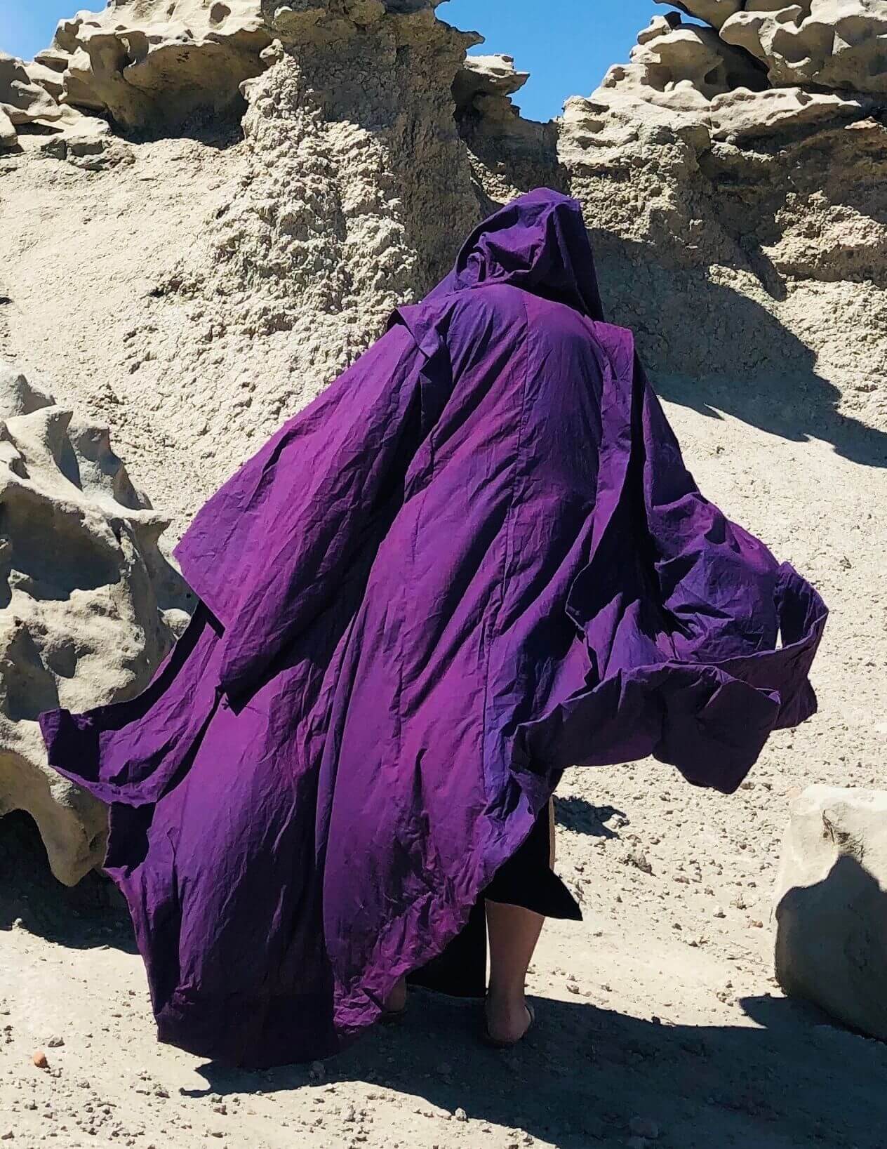 Majestic Purple Robe with Oversized Hood and Bell Sleeves