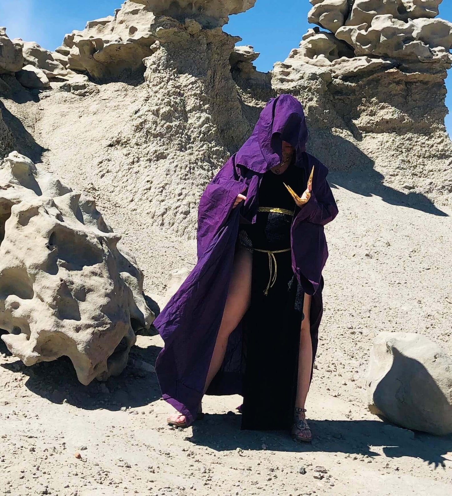 Majestic Purple Robe with Oversized Hood and Bell Sleeves