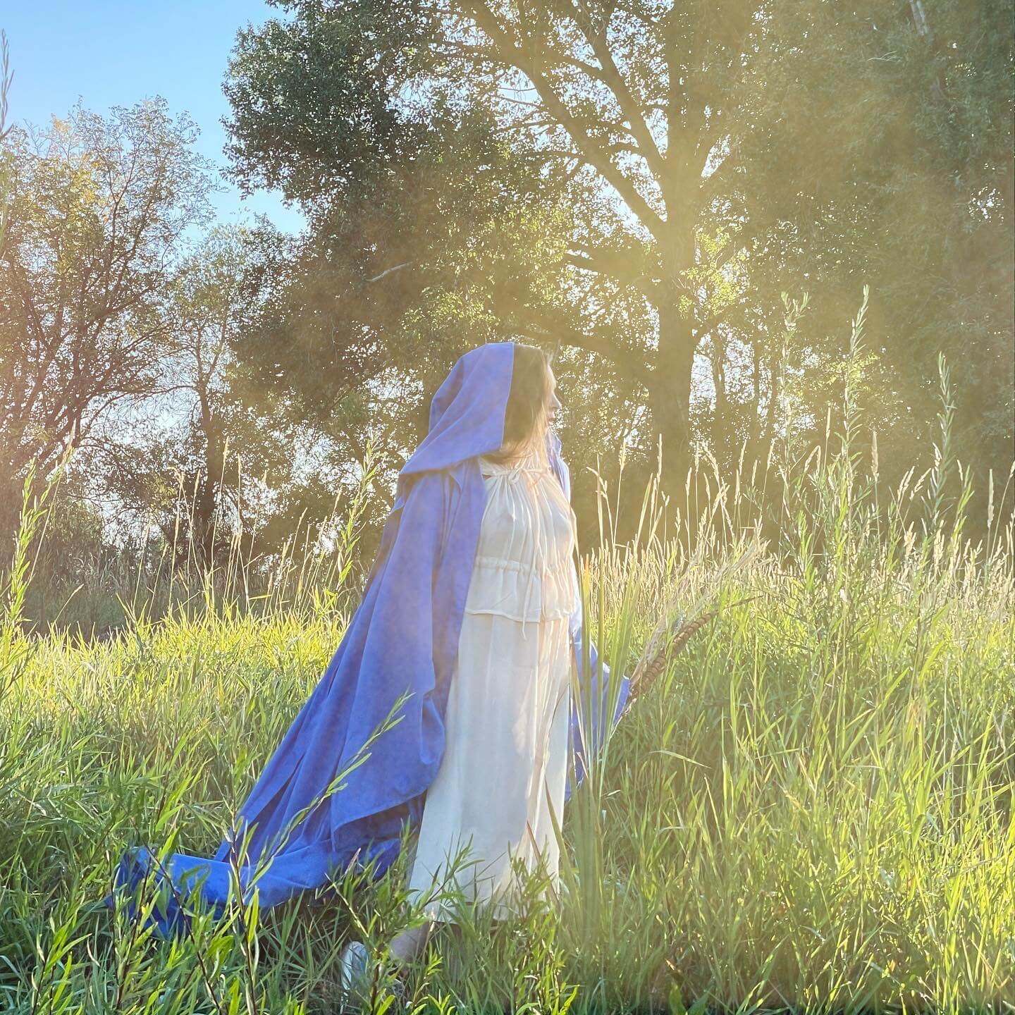 Sky Blue Occult Robe with oversized hood and large bell sleeves