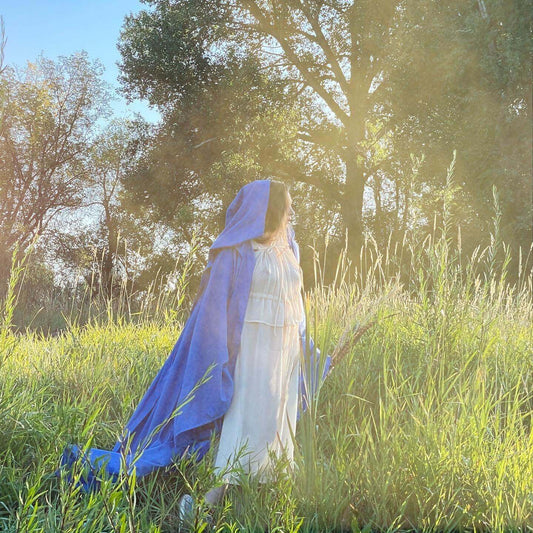 Sky Blue Occult Robe with oversized hood and large bell sleeves