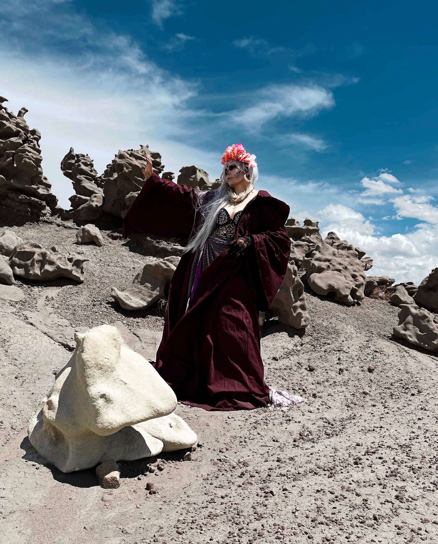 Rose Red Occult Robe with Front Closures and Giant Hood and Oversized sleeves, red witch robe, warkock robe, blood red cloak, wine red robe
