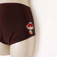 Classic Brown Booty Shorts with Mushroom Patch detail