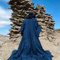 Navy Blue Occult Robe with Giant Hood, Oversized Sleeves