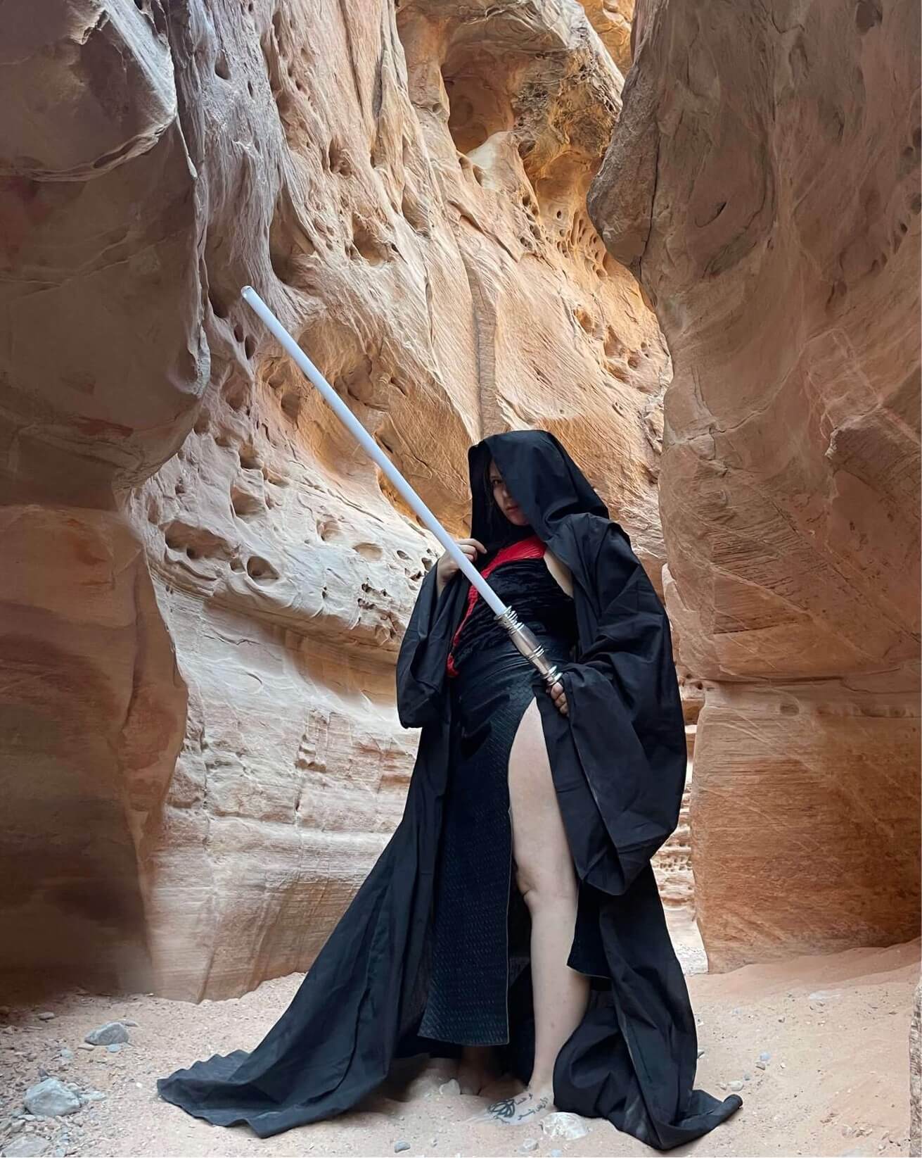 sith costume in the sand