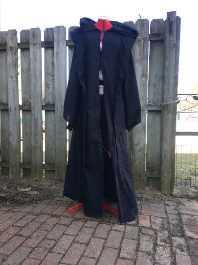 Black Occult Robe with oversized hood and bell sleeves in custom size option with hook and eye closures