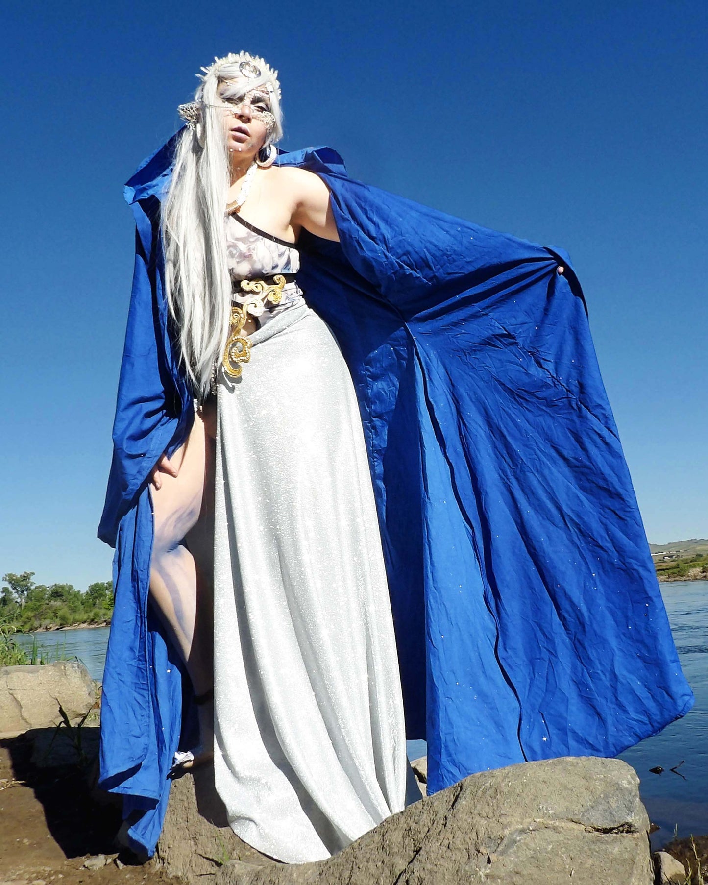 water elf cosplay holding blue full robe