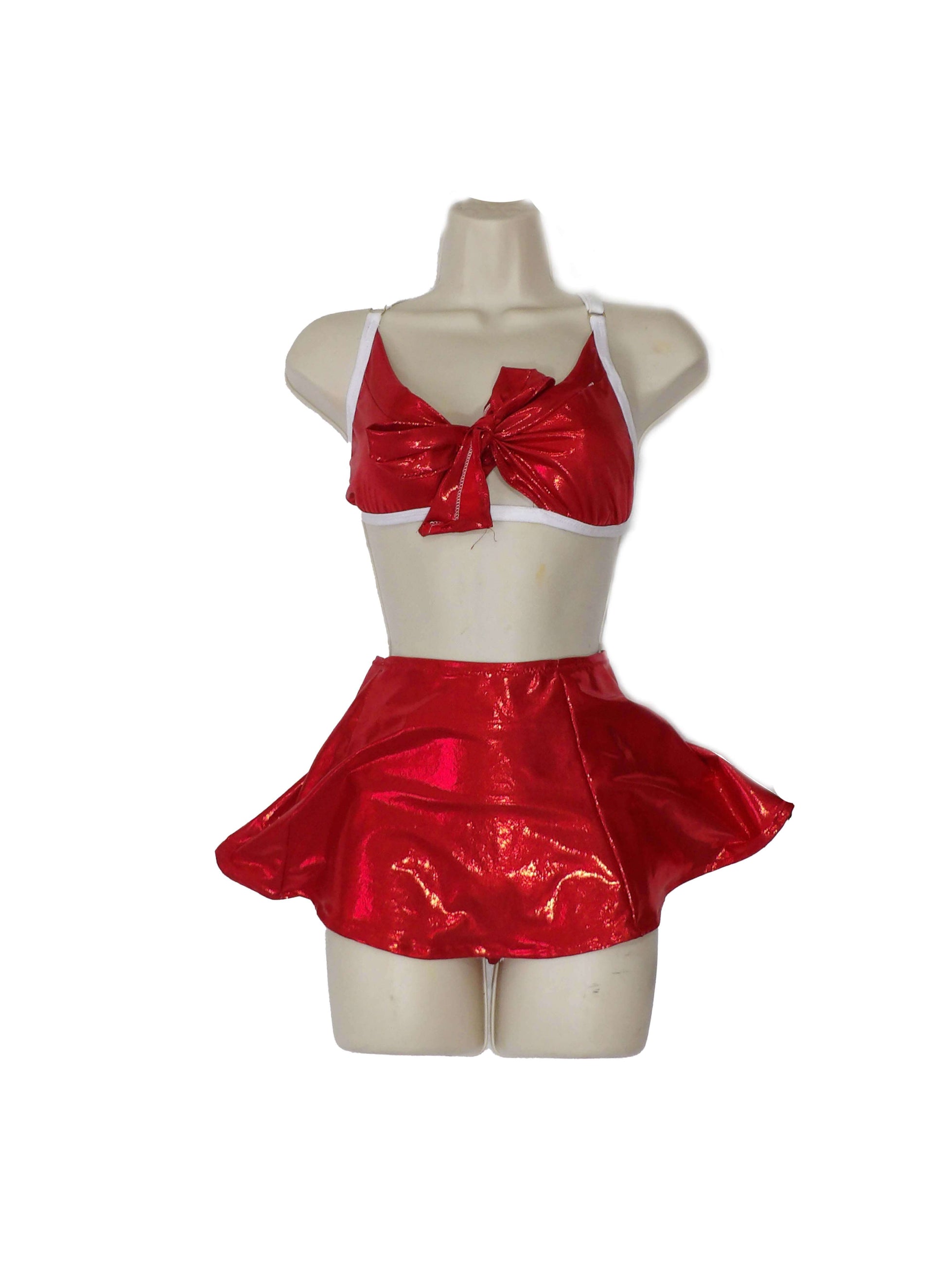 red shiny lingerie on a mannequin