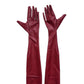 Faux Leather Opera Length Gloves in Burgundy Matte