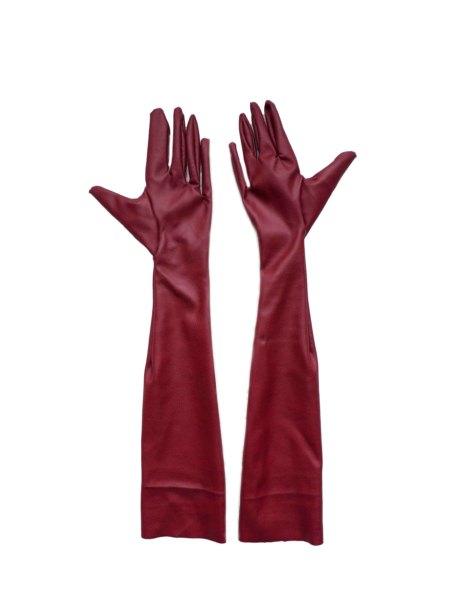 Faux Leather Opera Length Gloves in Burgundy Matte