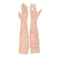 Champagne Pink Velvet and Sheer Floral Opera Length Gloves