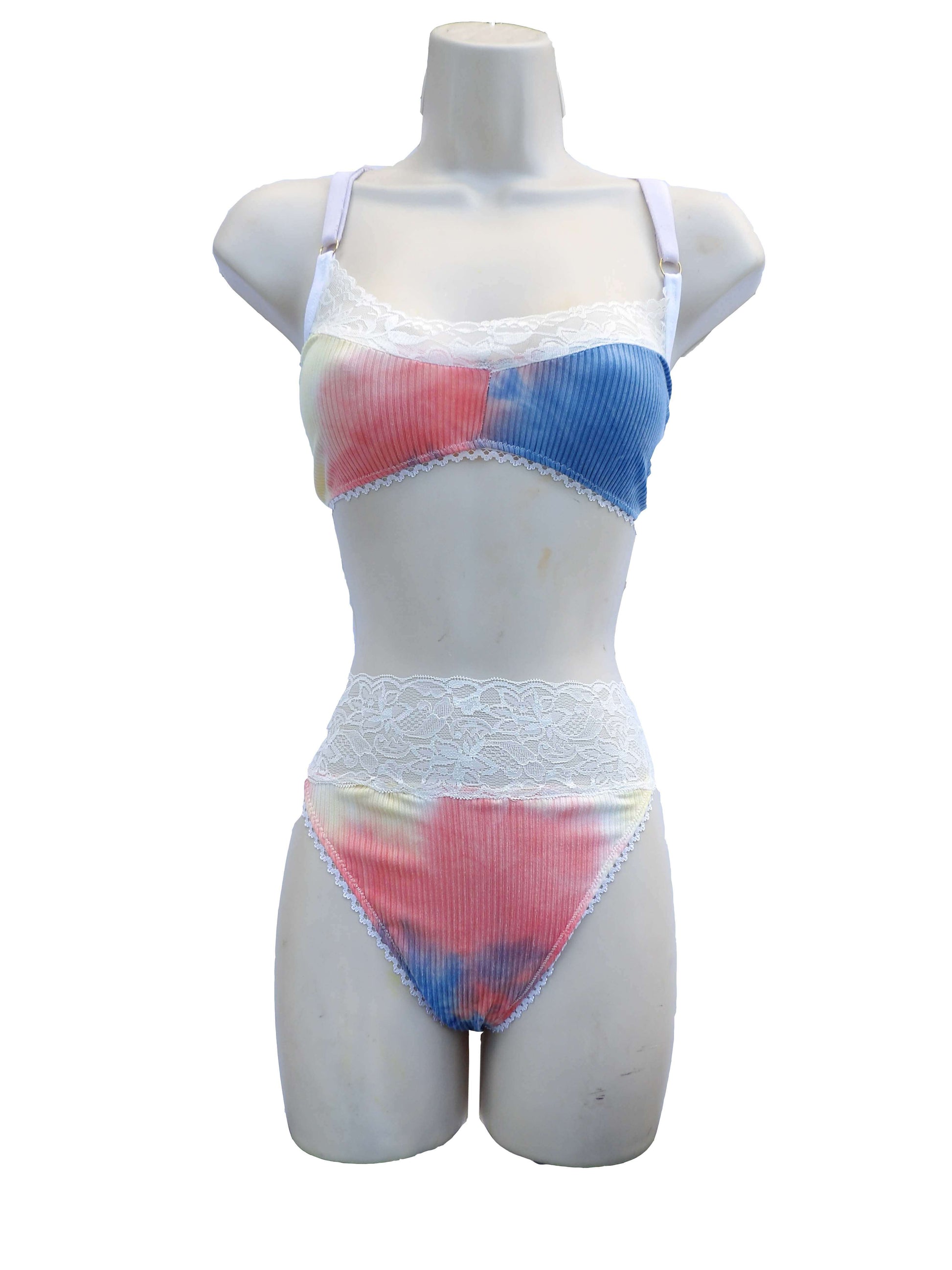 unique pastel tie dye lingerie on mannequin