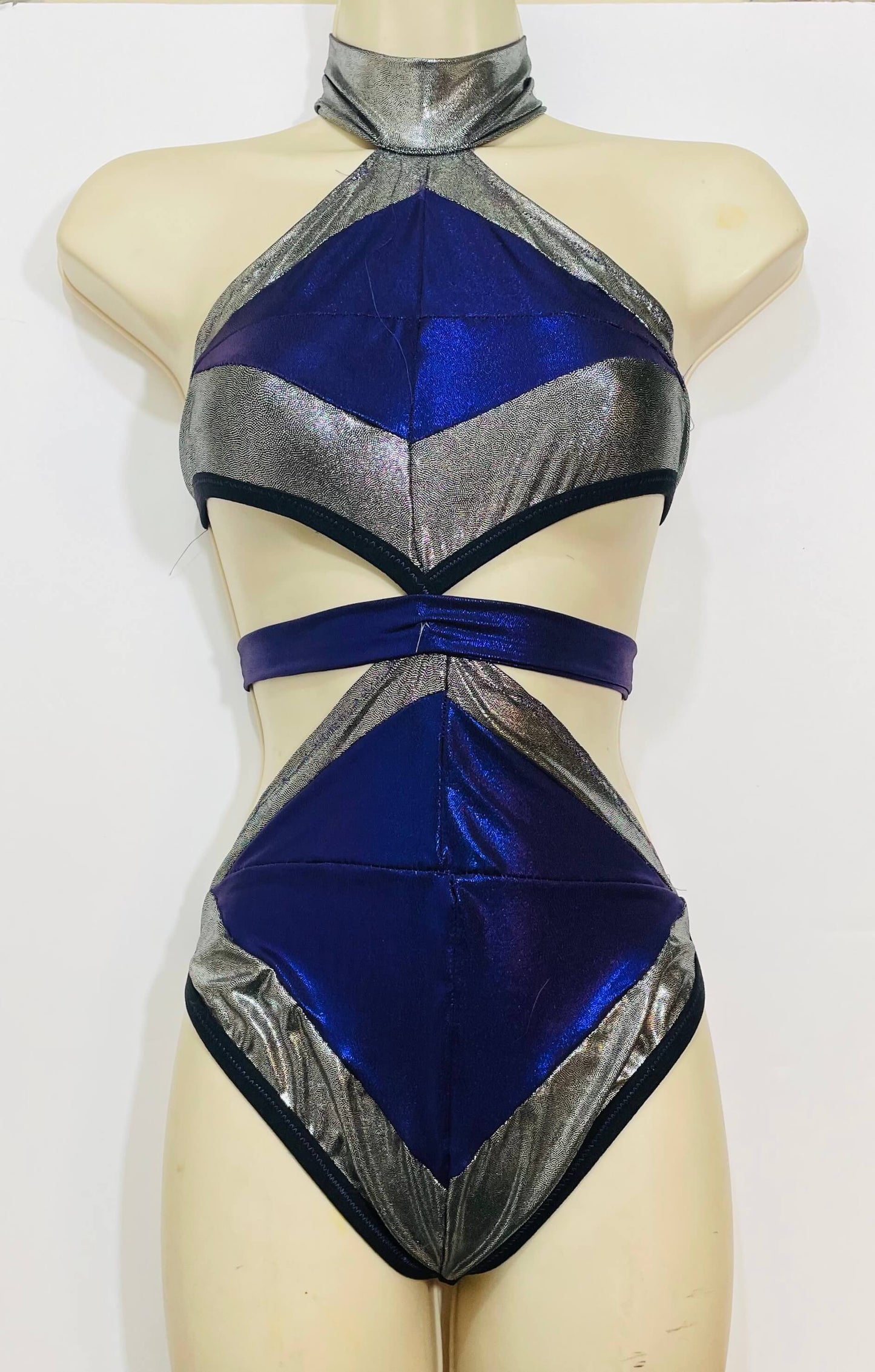 Shiny Silver And Purple Galactic Body suit