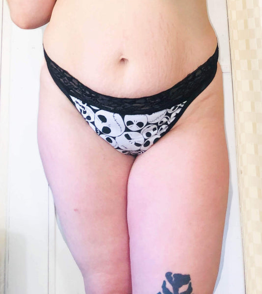 model wearing jack skellington theme lingerie