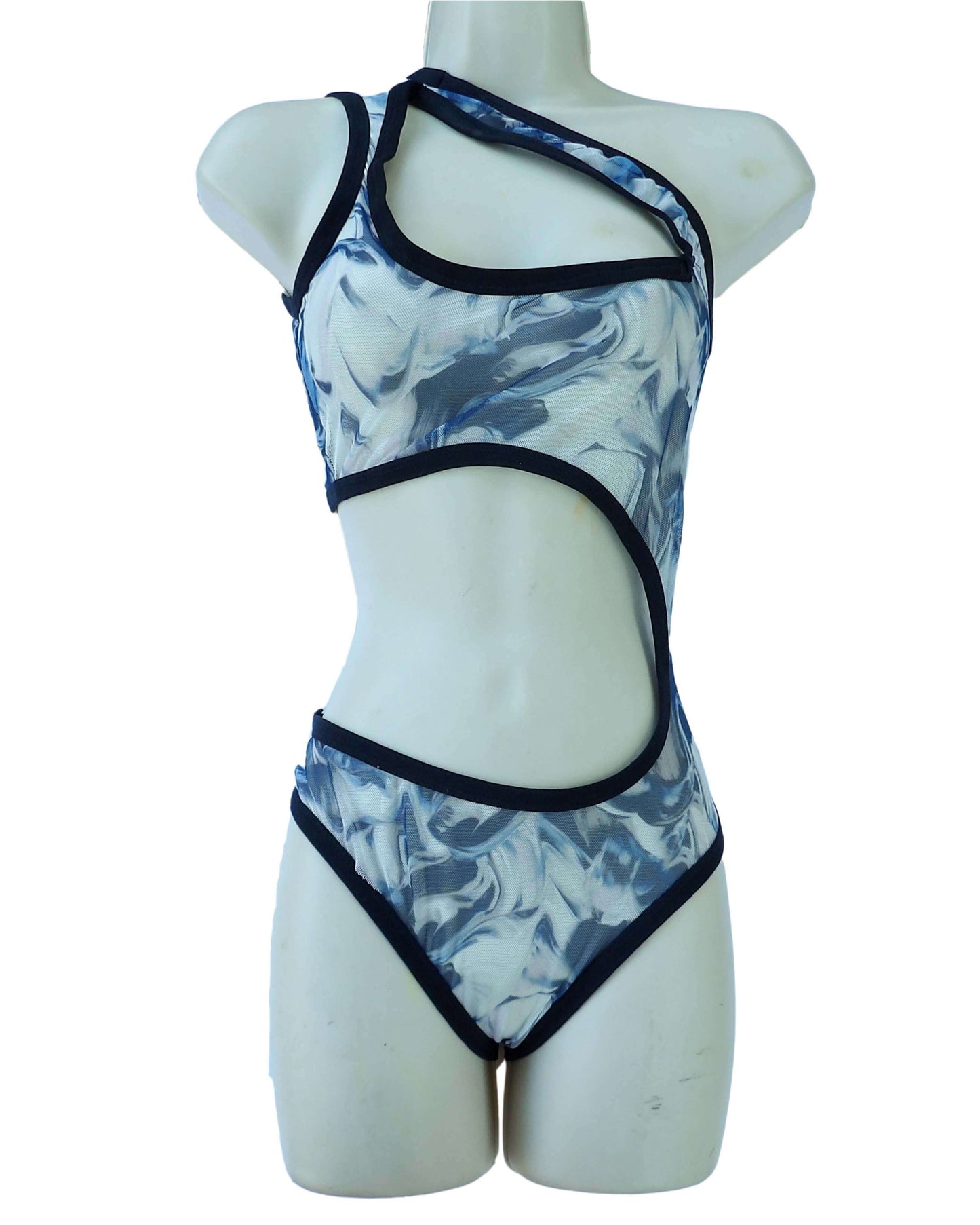 unique blue marbled lingerie on manneqiun