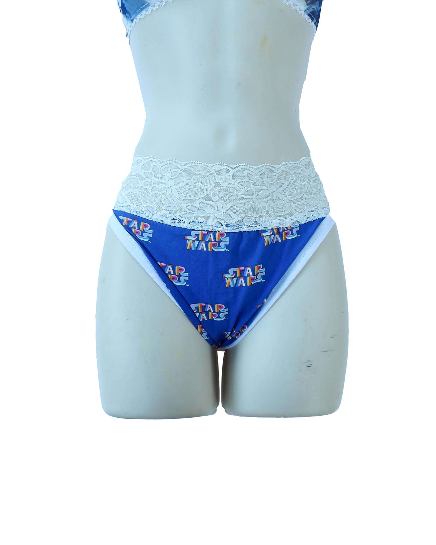 colorful star wars print lingerie on a mannequin