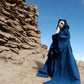 Navy Blue Occult Robe with Giant Hood, Oversized Sleeves