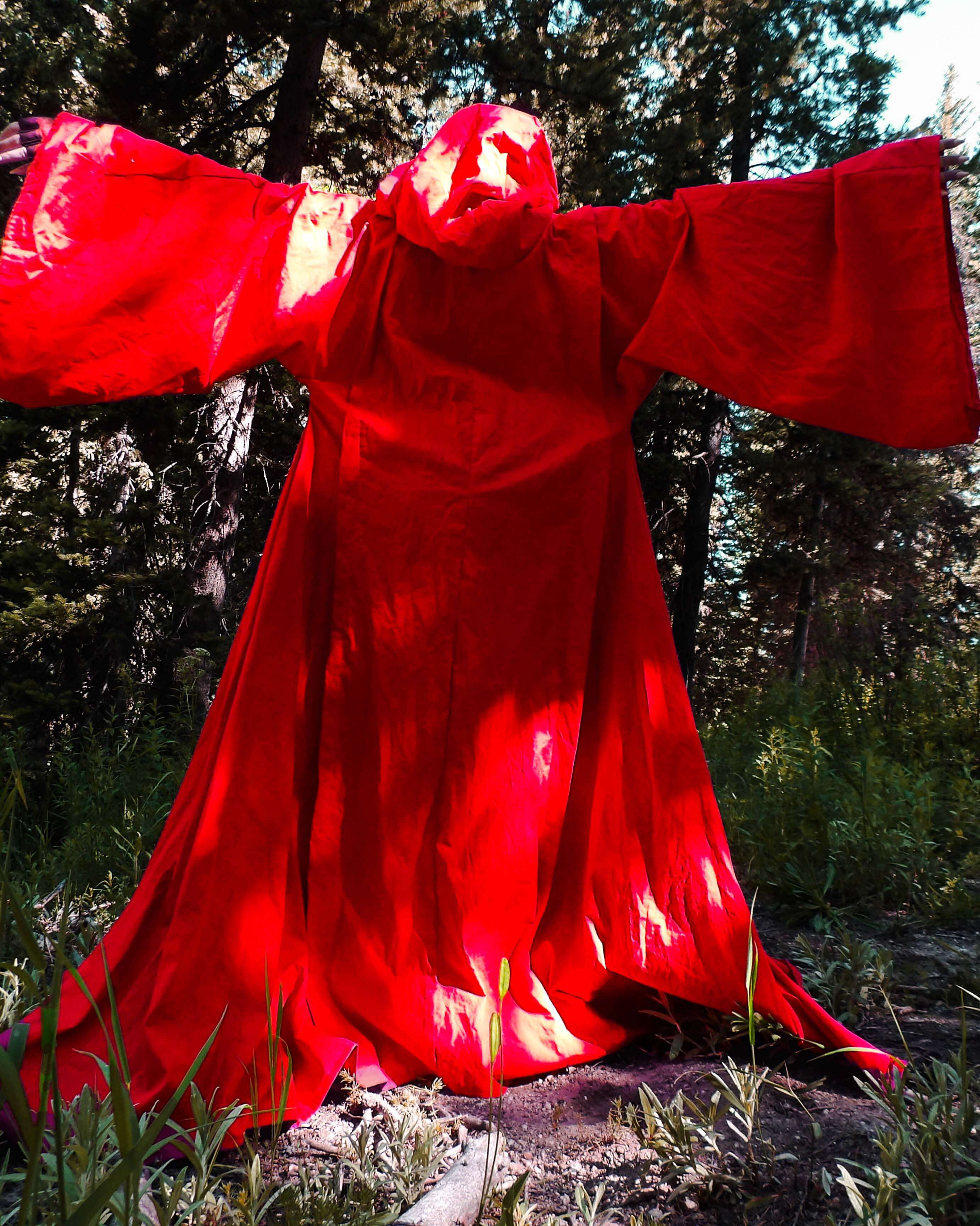 Red Occult Robe with Oversized Sleeves and Giant Hood, red witch robe ...