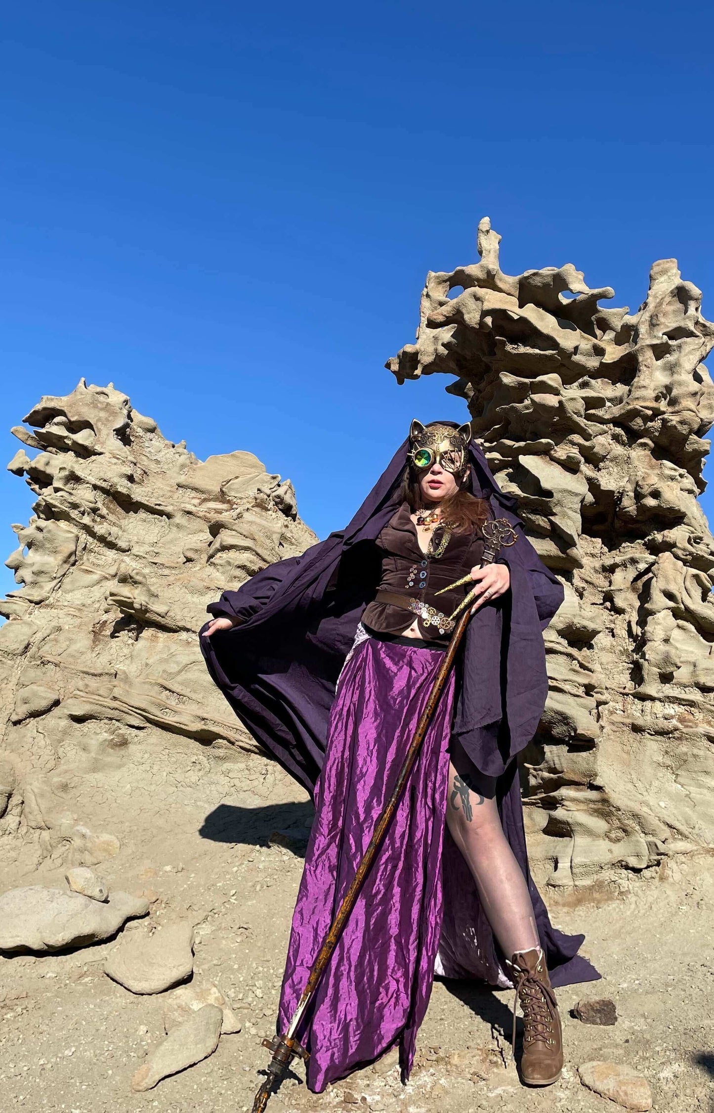 Midnight Purple Occult Robe with Oversized Hood and Large bell sleeves