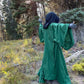 Pine Green Occult Robe with Oversized Black Velvet Hood and Large Bell Sleeves