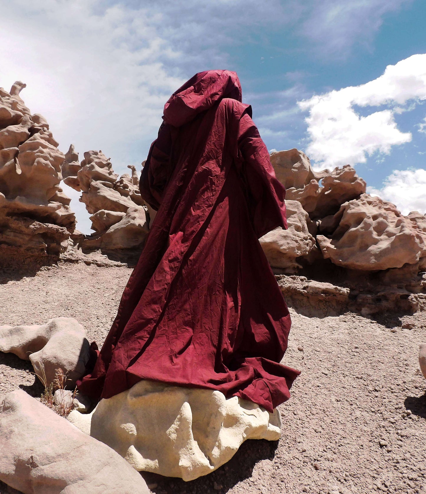 Rose Red Occult Robe with Front Closures and Giant Hood and Oversized sleeves, red witch robe, warkock robe, blood red cloak, wine red robe