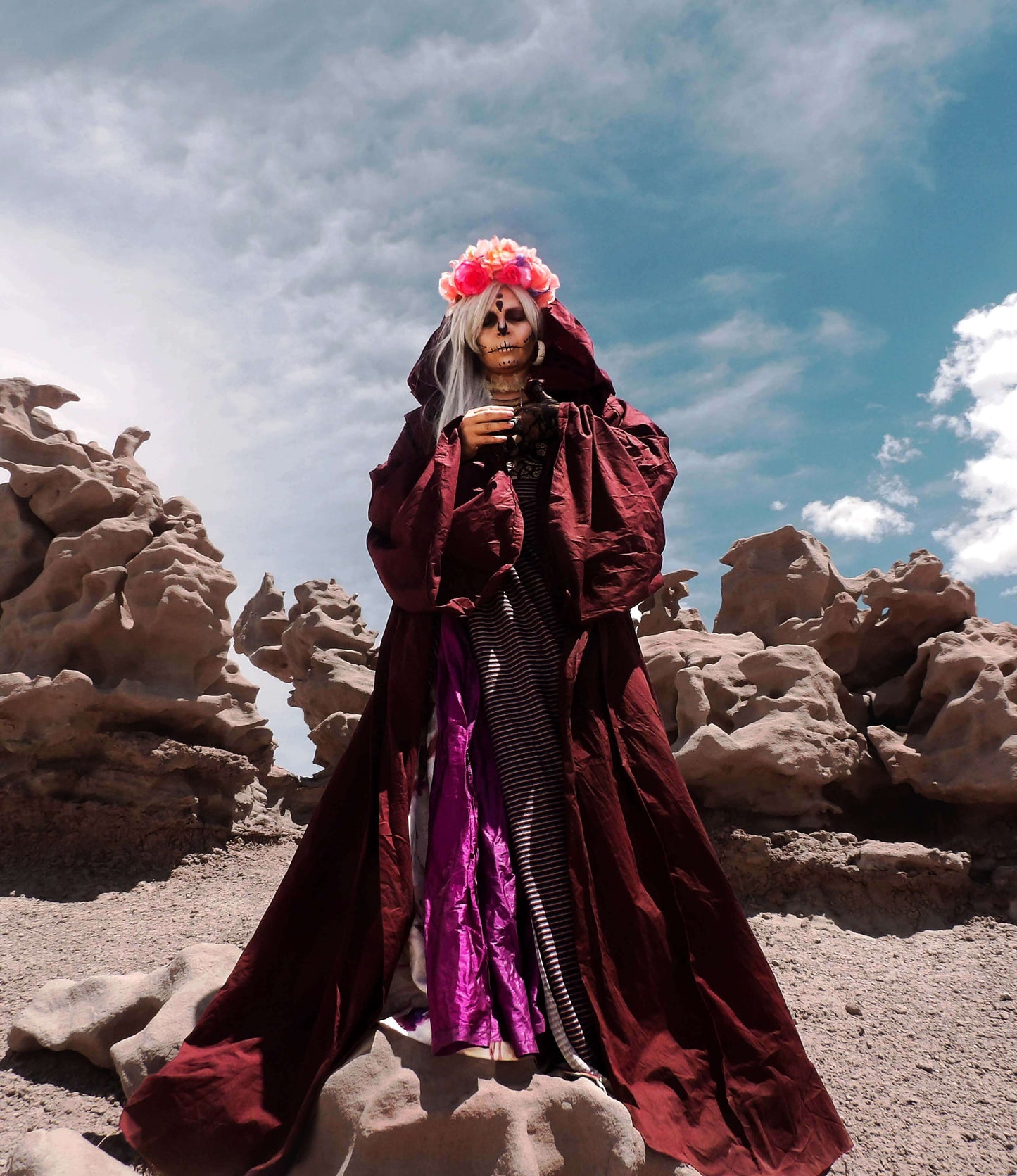Rose Red Occult Robe with Front Closures and Giant Hood and Oversized sleeves, red witch robe, warkock robe, blood red cloak, wine red robe