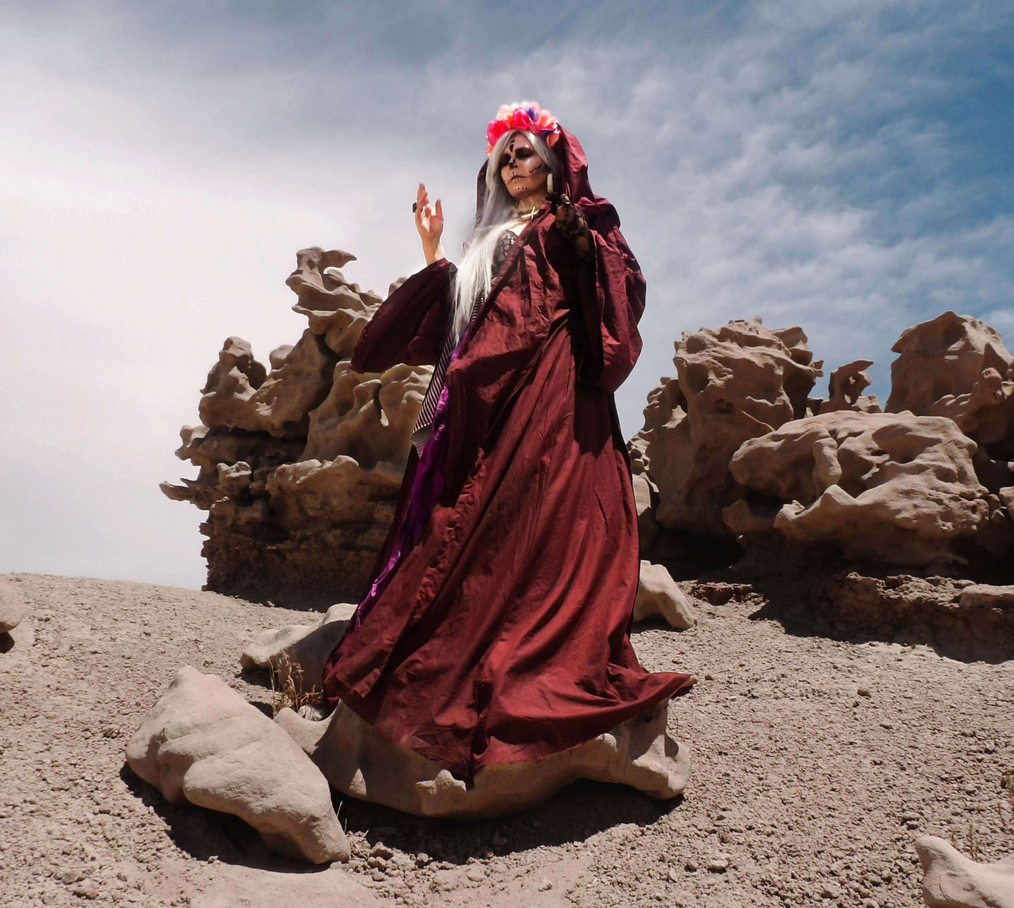 Rose Red Occult Robe with Front Closures and Giant Hood and Oversized sleeves, red witch robe, warkock robe, blood red cloak, wine red robe