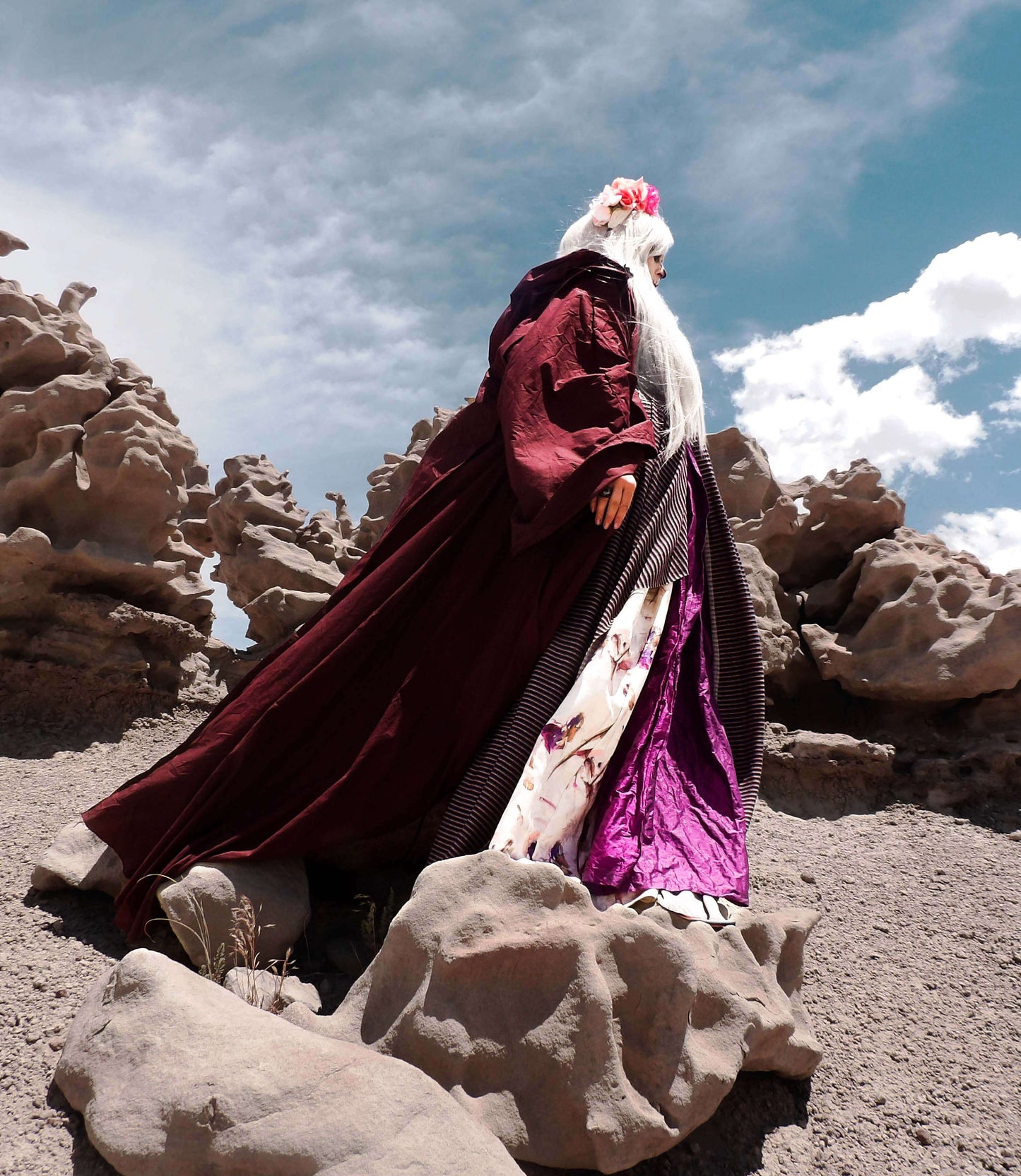 Rose Red Occult Robe with Front Closures and Giant Hood and Oversized sleeves, red witch robe, warkock robe, blood red cloak, wine red robe